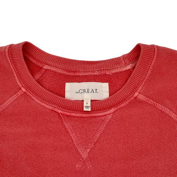 The GREAT. The Short Sleeve Puff Sweatshirt. Washed Red - Picture 5 of 9